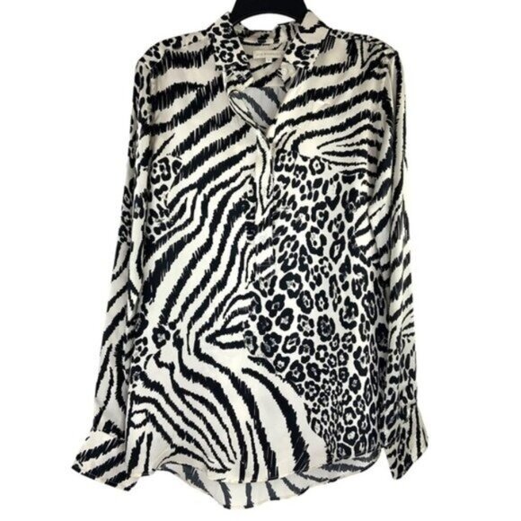 Ann Mashburn Silk Animal Print Leopard Zebra Blouse - Picture 1 of 4